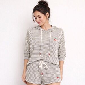 PJ Salvage NWT Life Is Sweet Gray Stripe 2 Piece Pajama Set Tank (L) Shorts (XL)